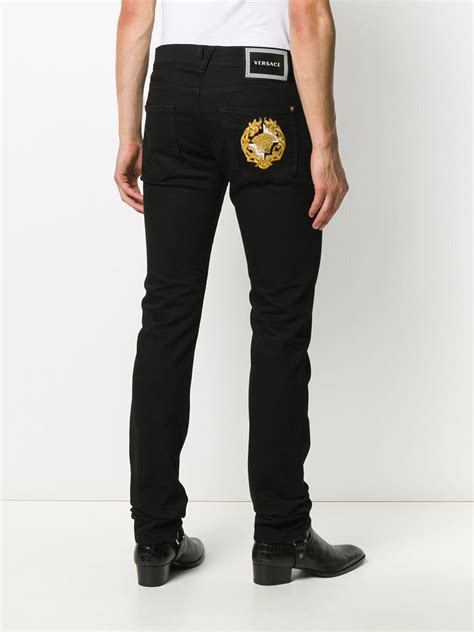 men versace collection jeans slim black with zipper|Versace men denim jeans.